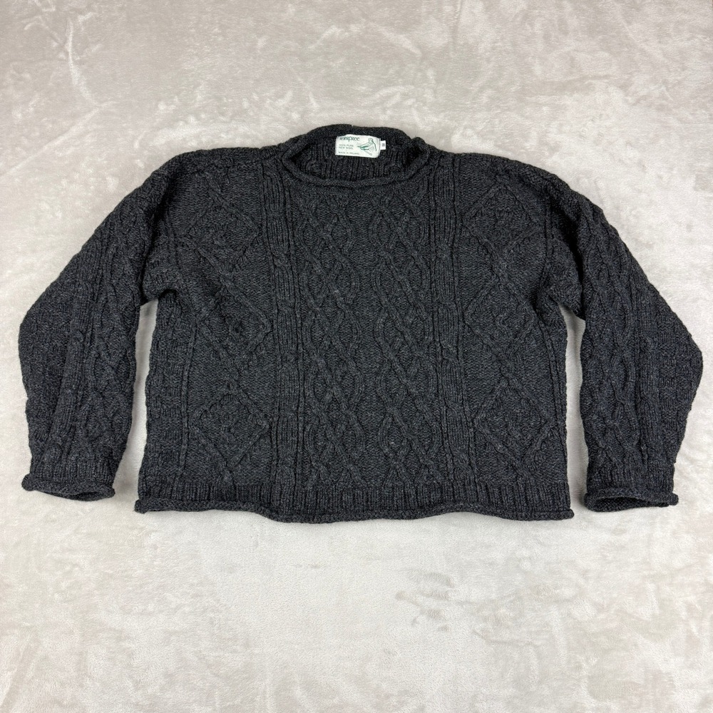 VTG Innisfree Wool Cable Knit Sweater Women M Charcoal Oversized Cropped Boho